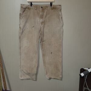 Vintage Carhartt Dungaree Fit Carpenter Pants 44x32 Khaki Distressed